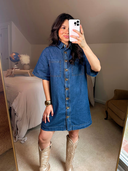 Denim Button-Up Shirt Style Dress