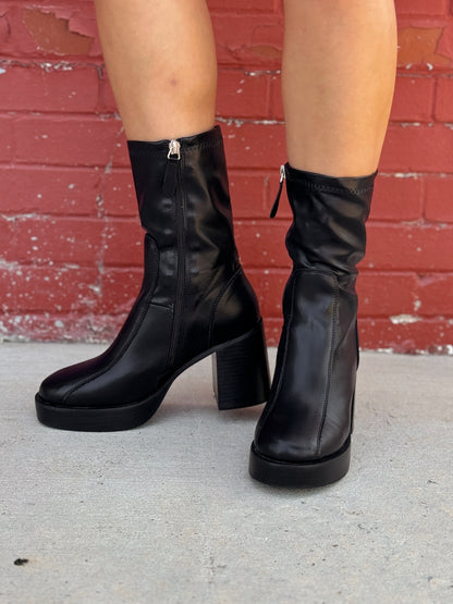 Black Leather Ankle Platform Booties