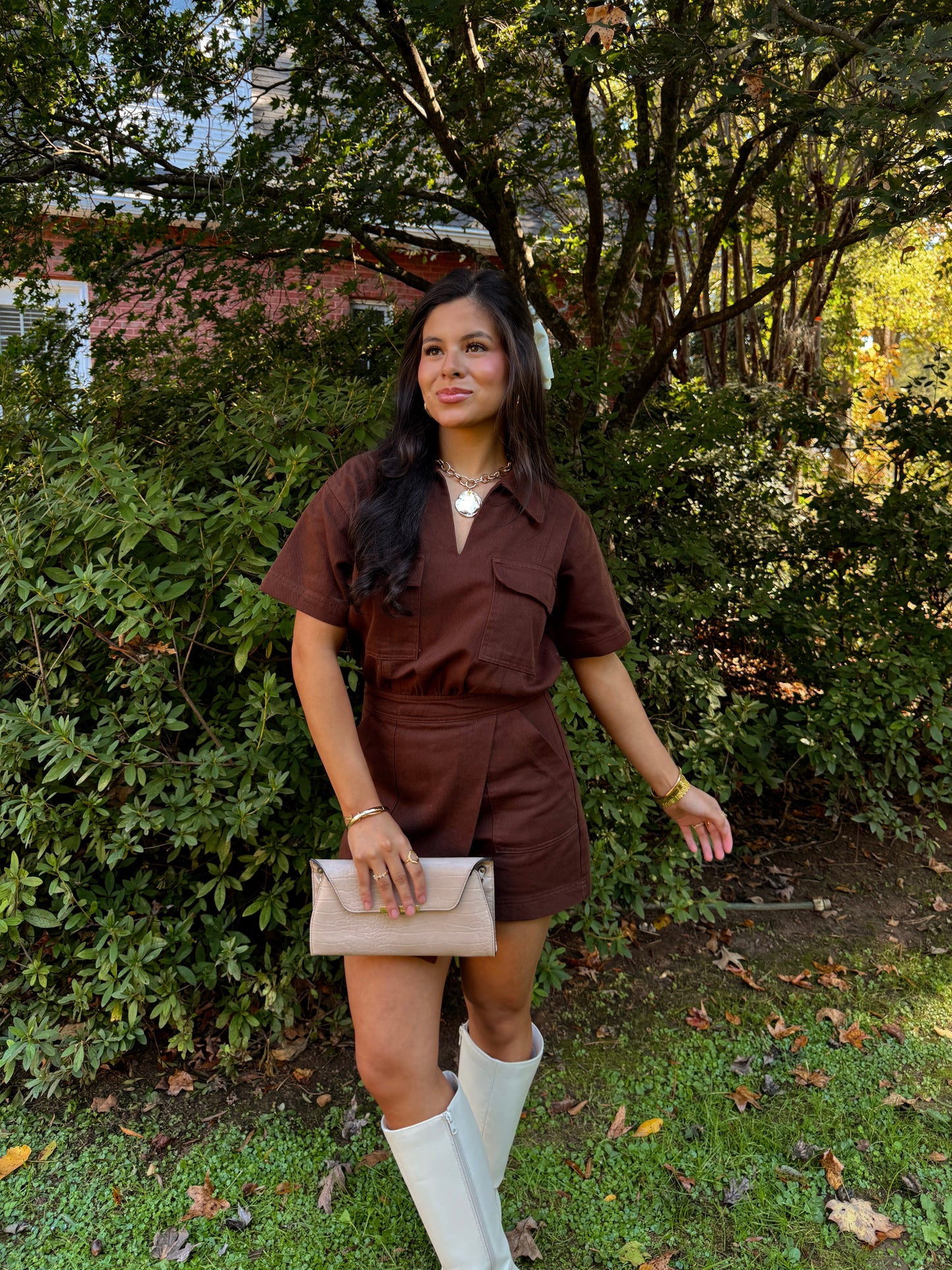 Better in Brown Denim Romper