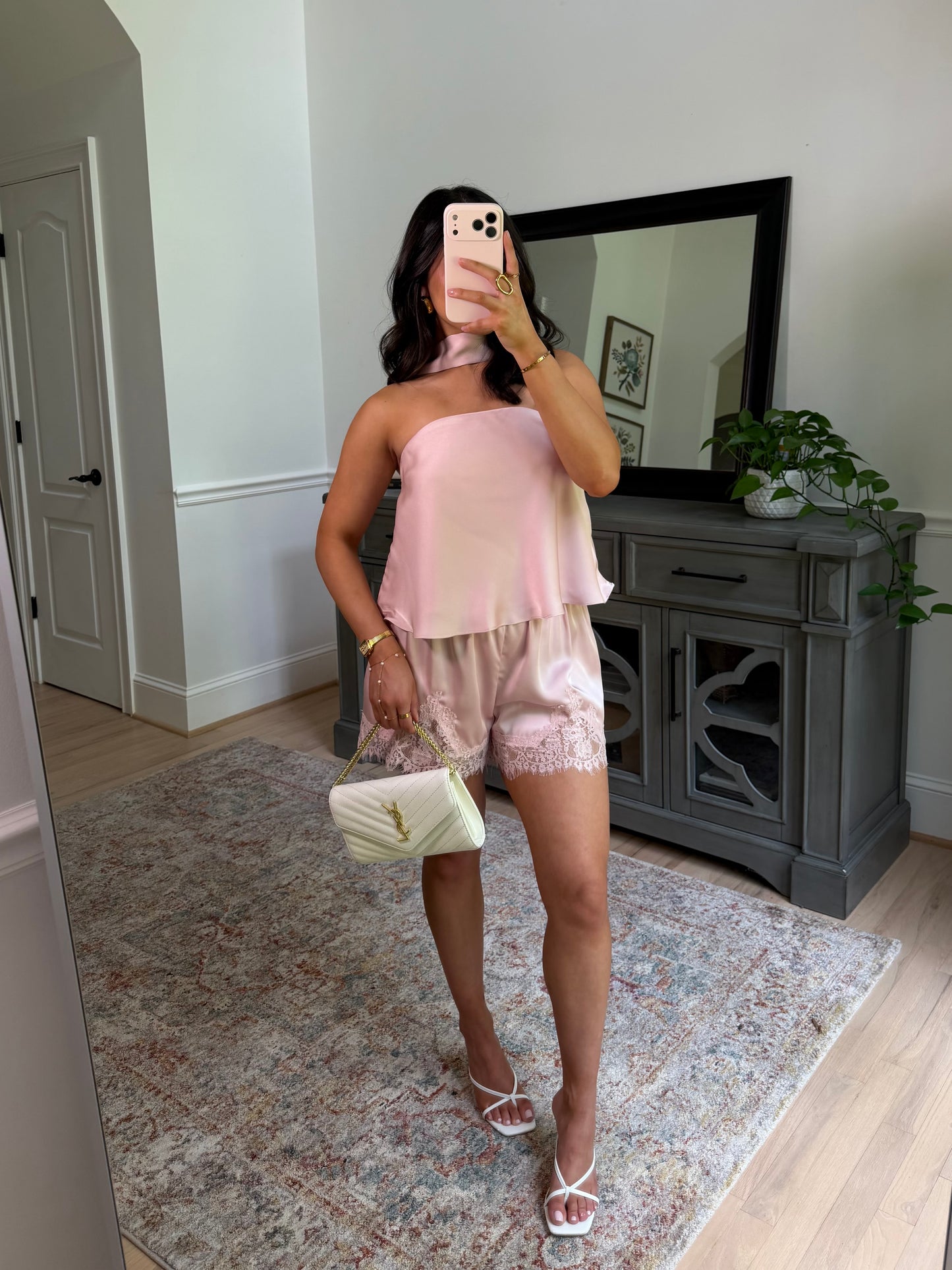 Daydreaming Lace Satin Shorts (Baby Pink)