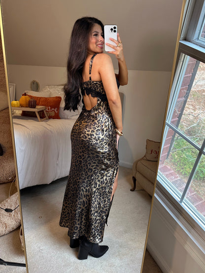 Black Lace Shimmer Leopard Dress