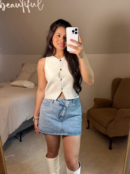 Denim Asymmetrical Button Skort