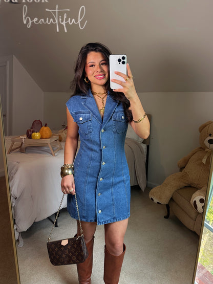 Collared Button-Up Denim Dress