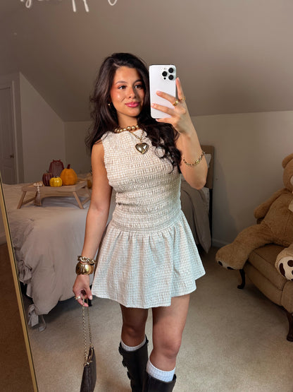 Taupe & White Gingham Romper