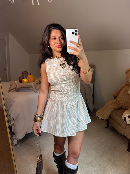 Taupe & White Gingham Romper