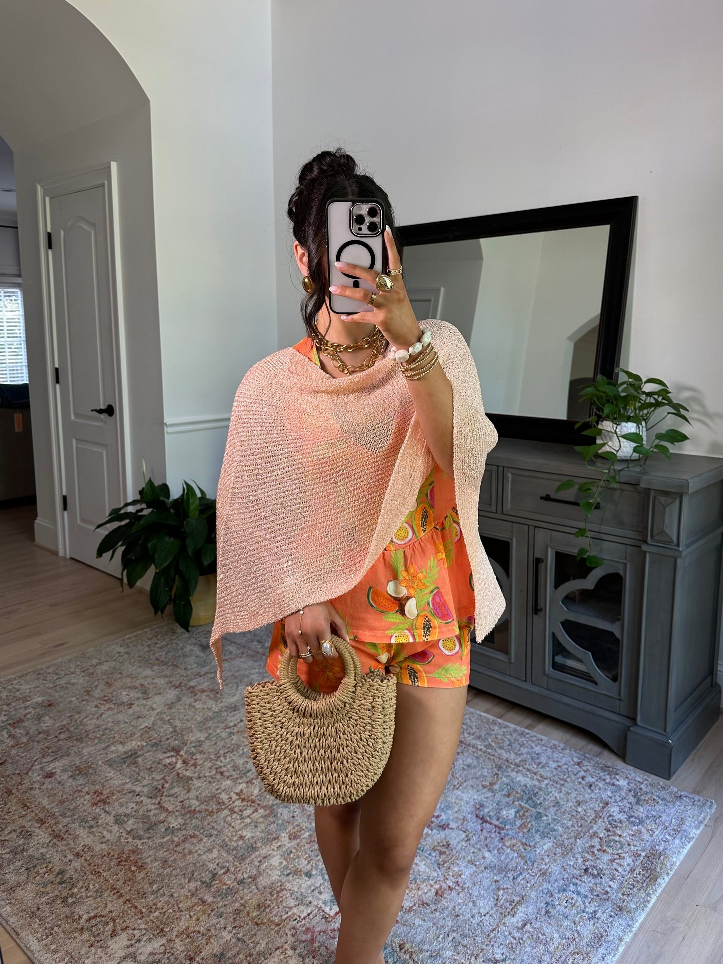 Peaches Knit Sequin Poncho
