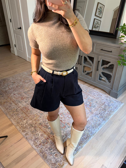 Navy Pleated Tailored Shorts