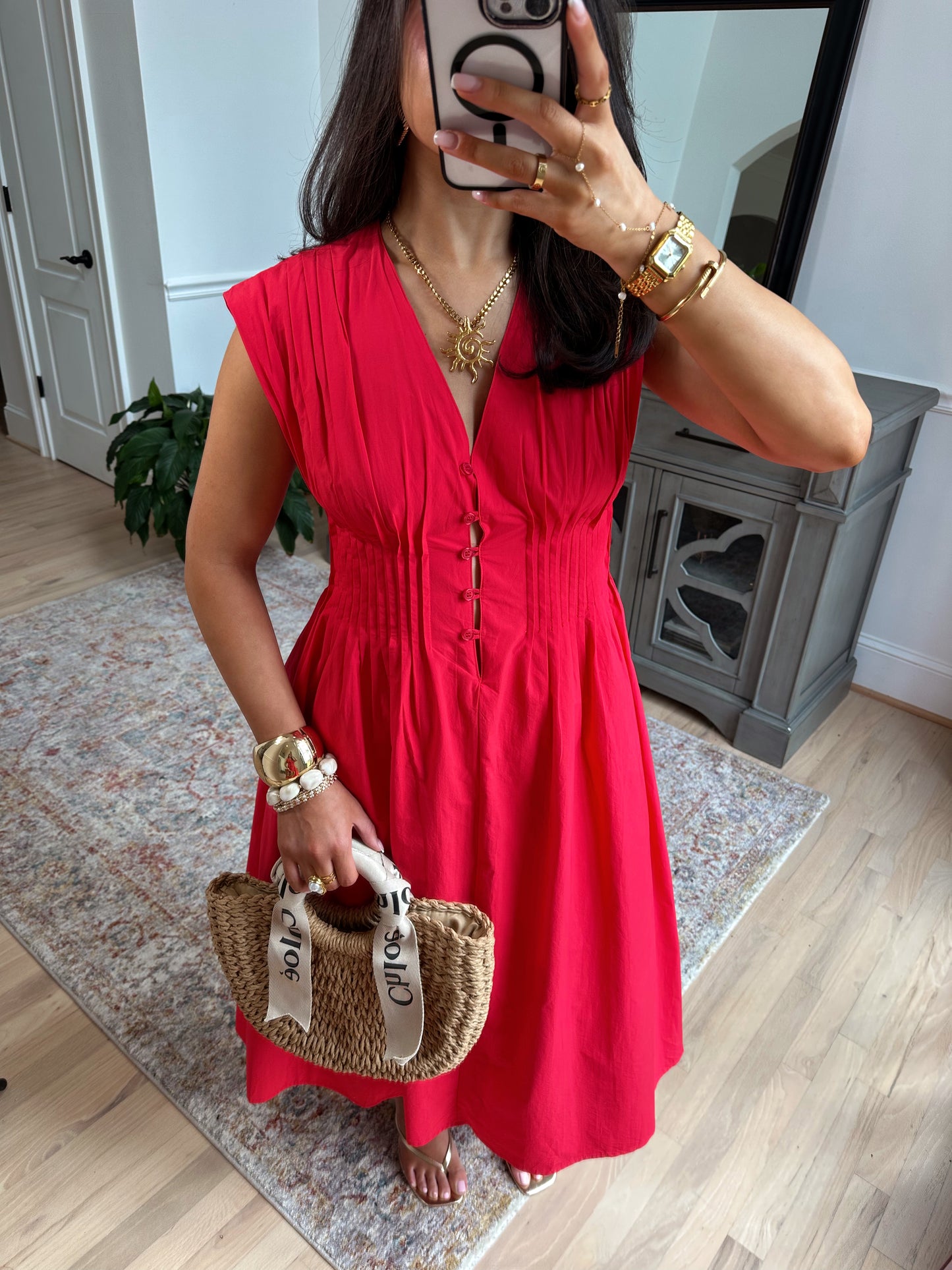 Almalfi Sunset Midi Dress (Red)