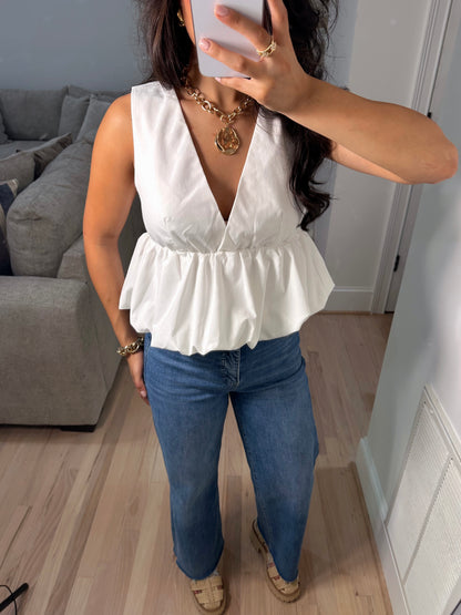 White Bubble Peplum Top