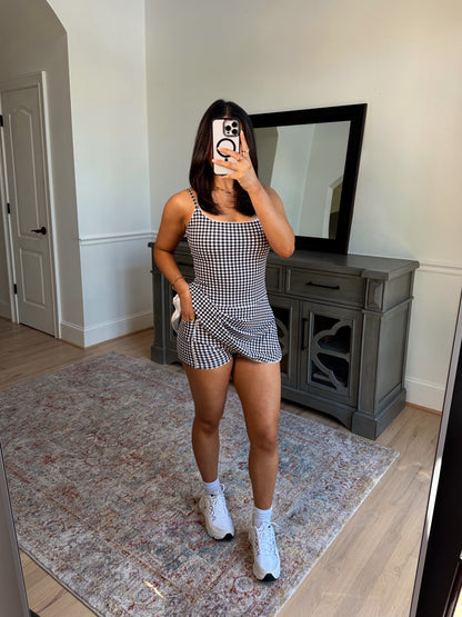 Ditsy Gingham Romper Active Dress