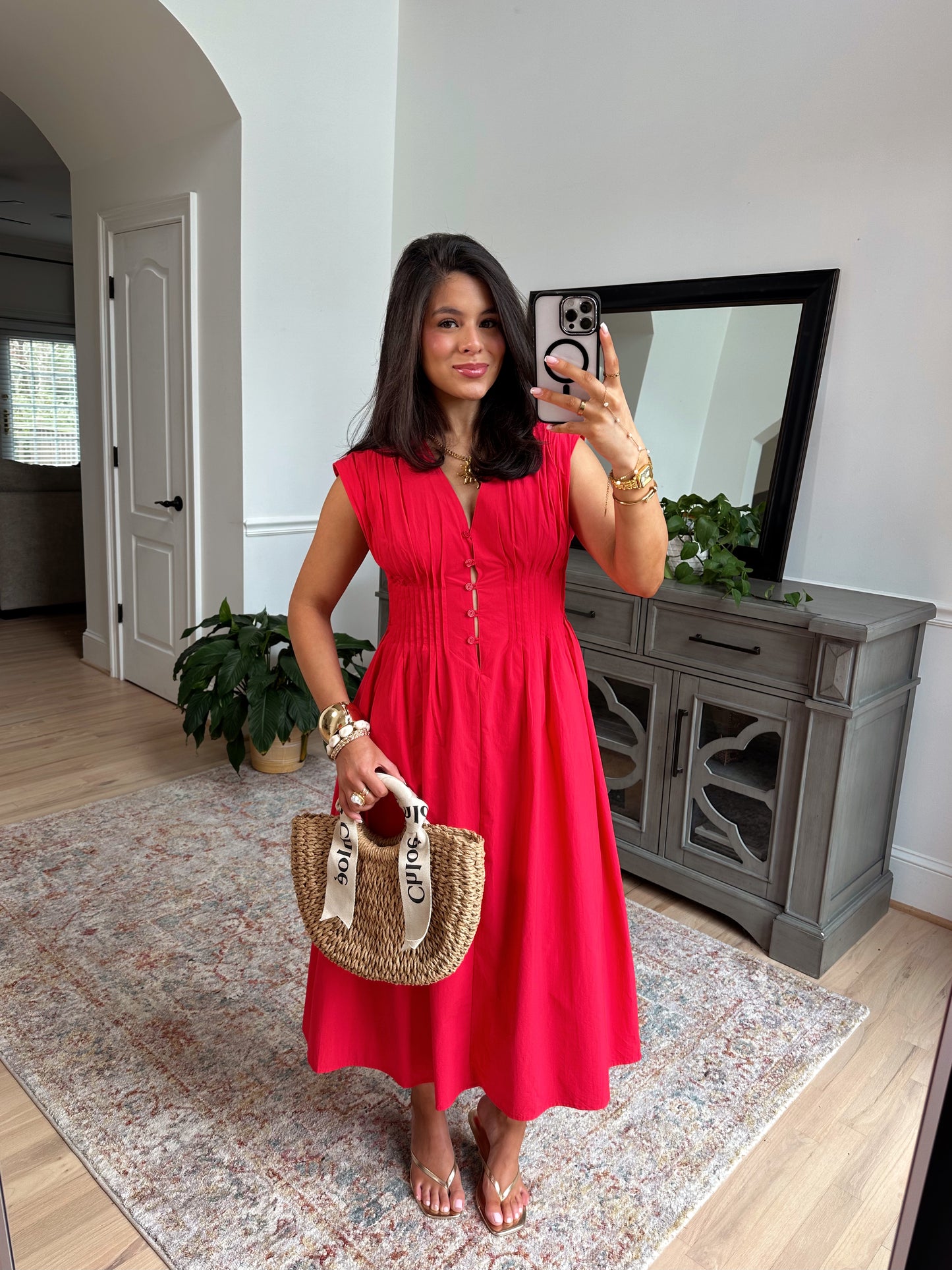 Almalfi Sunset Midi Dress (Red)