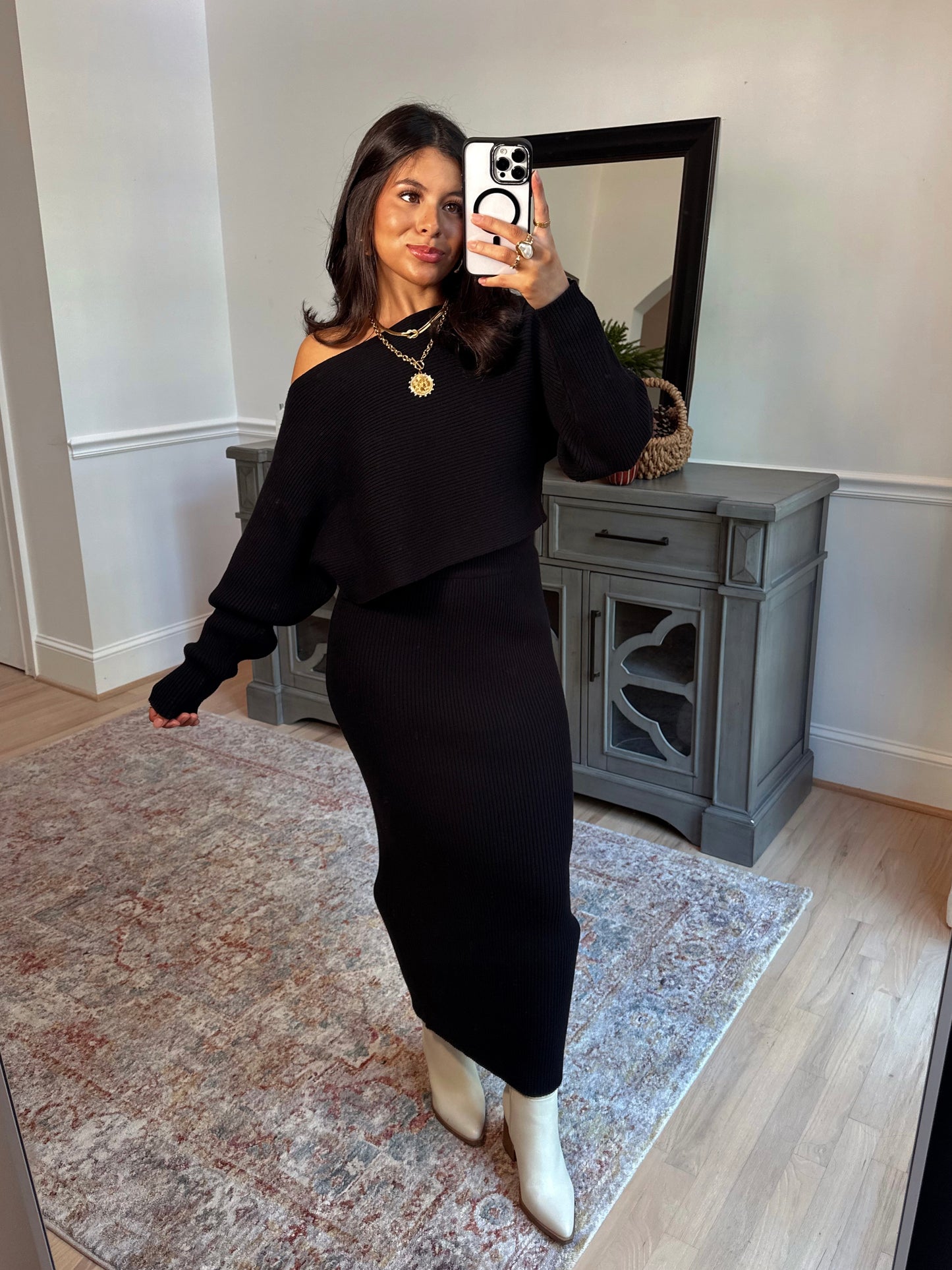 Dinner Plans Black Sweater & Skirt Set