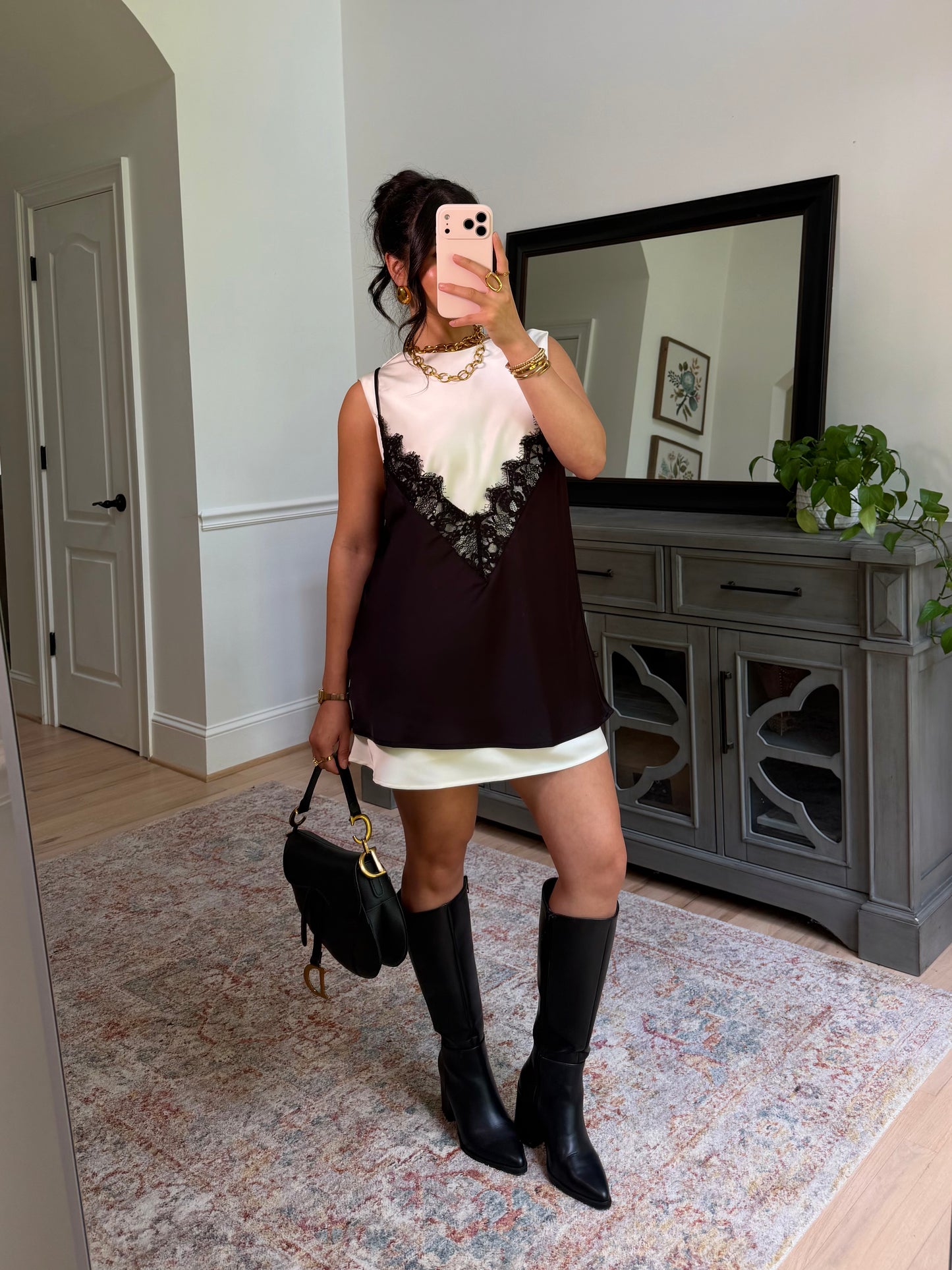 The London Layered Satin Lace Dress