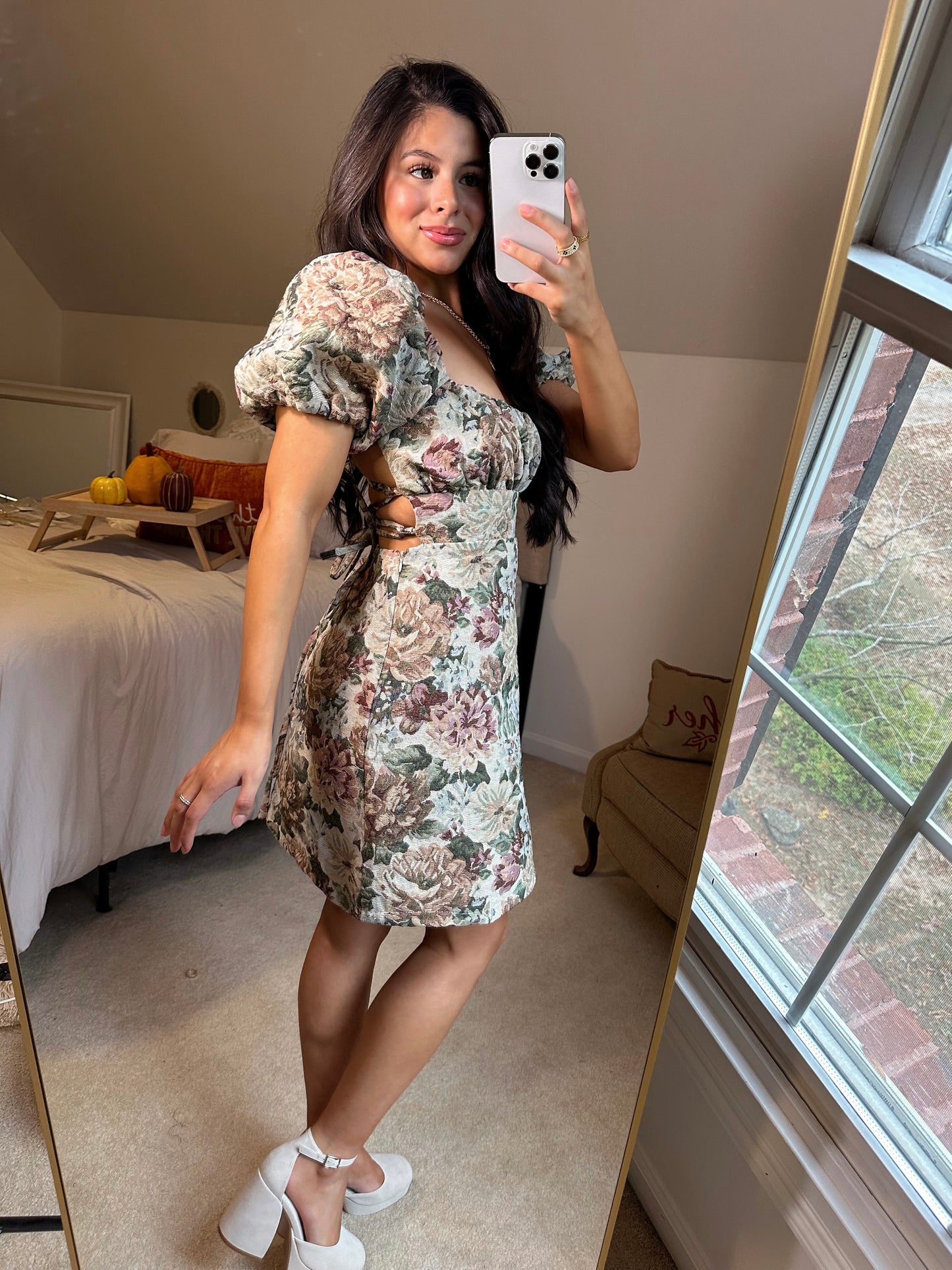 Vintage Floral Open Back Dress