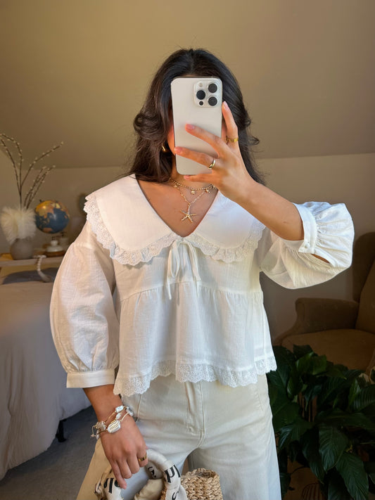 White Collared Poplin Top