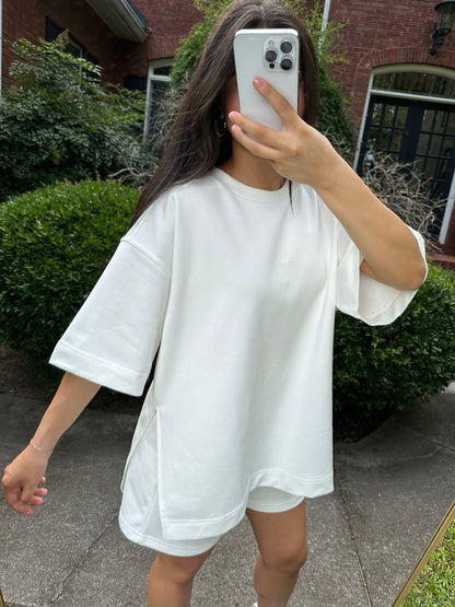 White Oversized Tee & Shorts Set (PRE-ORDER)