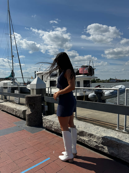 Navy Top and Skirt Knit Set