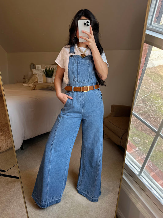 Denim Wide-Leg Overalls