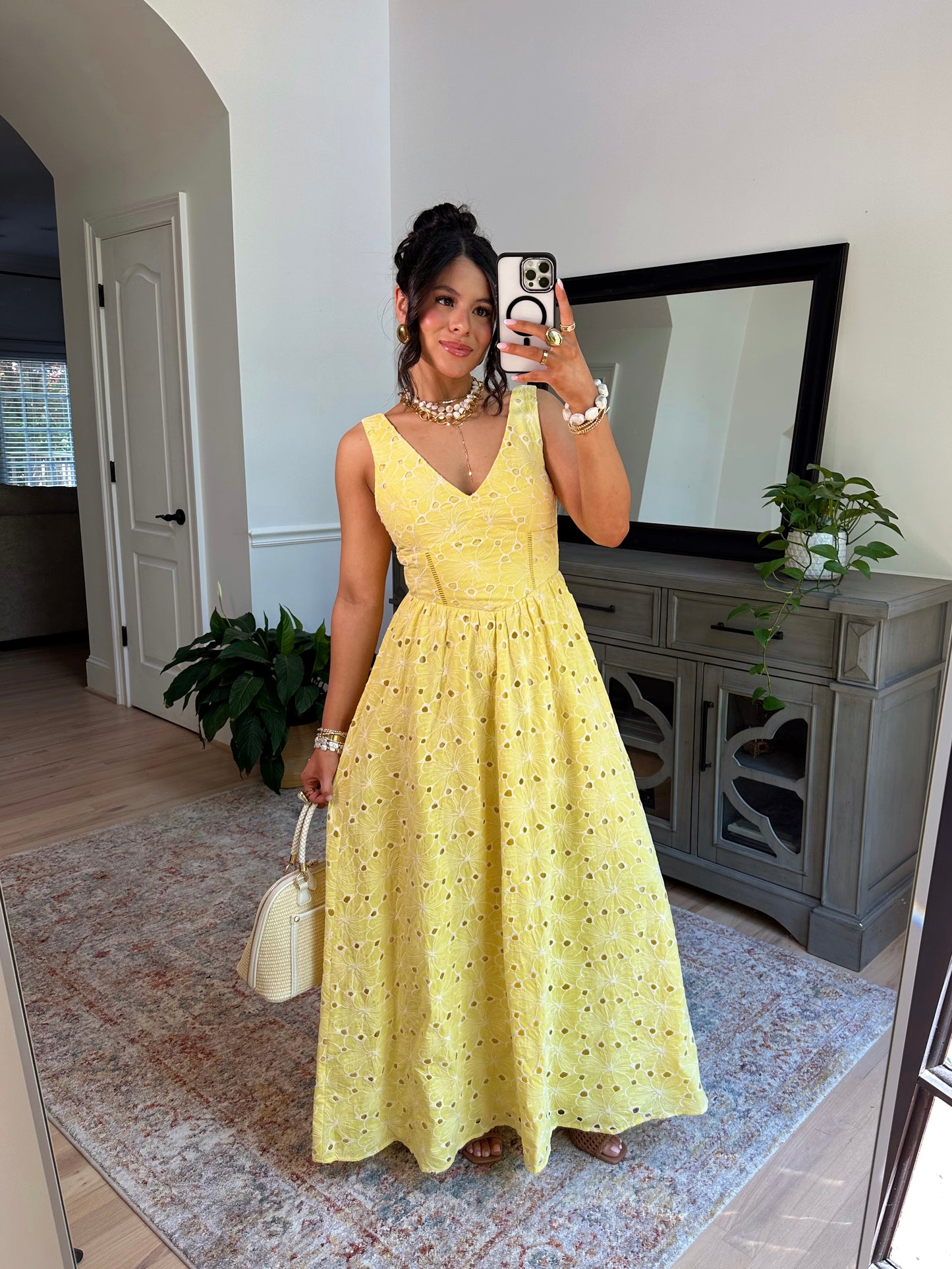 Golden Petals Midi Dress