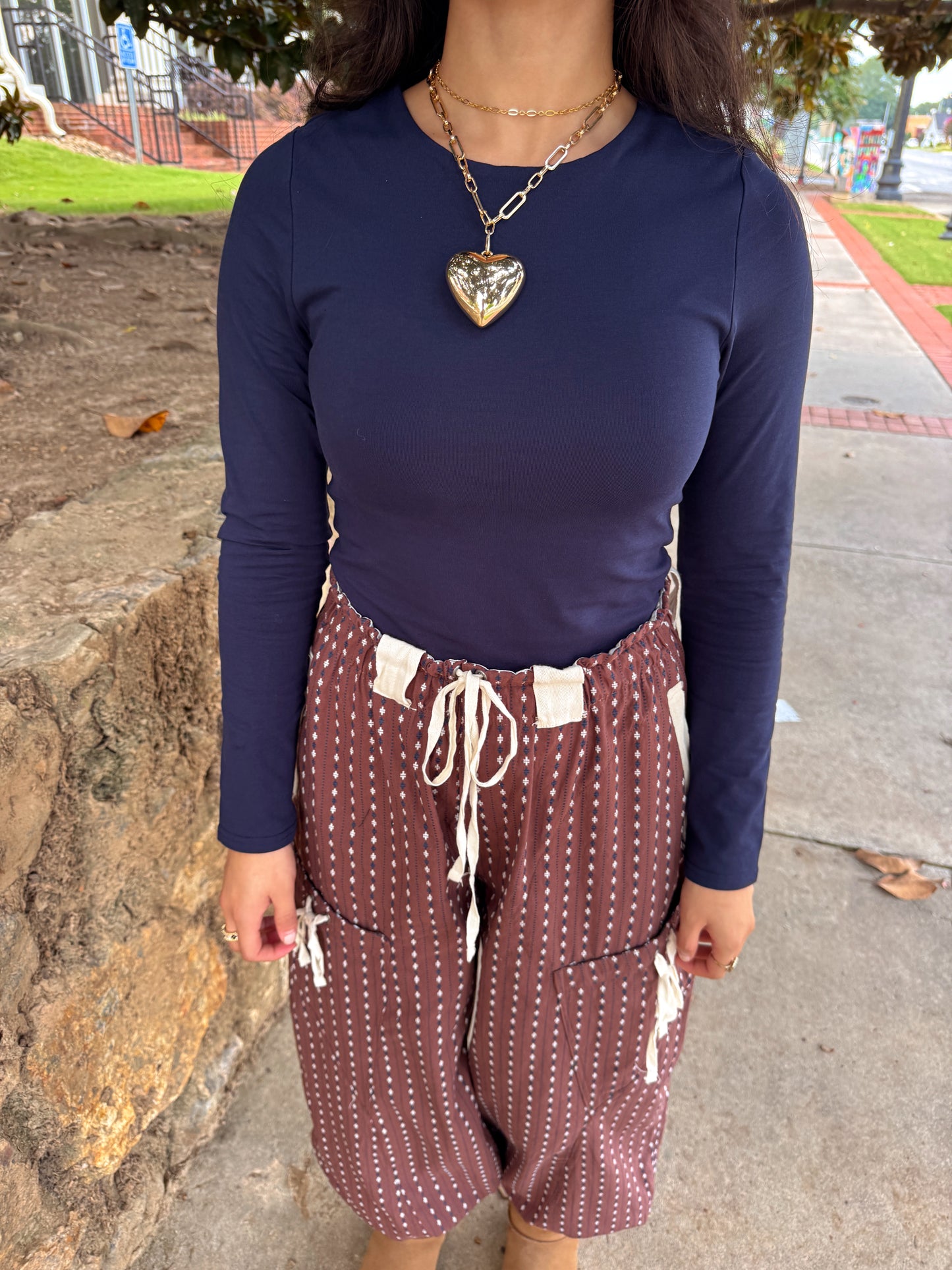 Navy Double Layered Long Sleeve Top