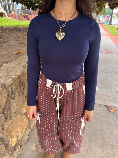 Navy Double Layered Long Sleeve Top