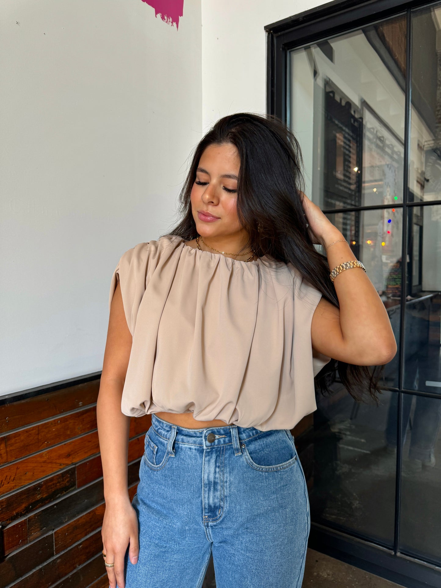 Tan Ruched Top