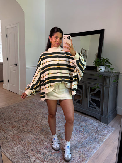 Olive Grove Striped Mockneck