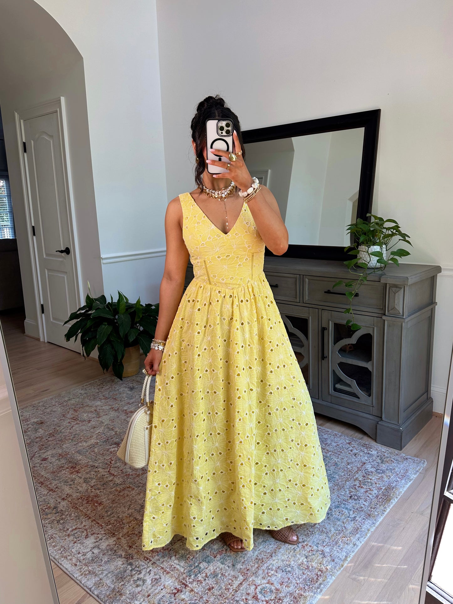 Golden Petals Midi Dress