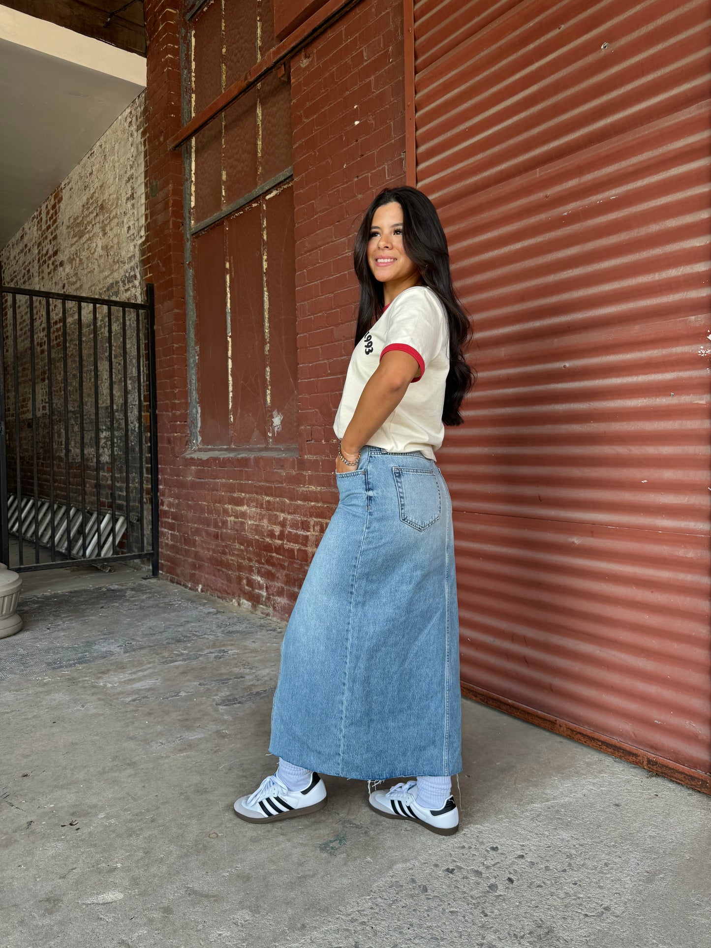 Denim Maxi Slit Skirt