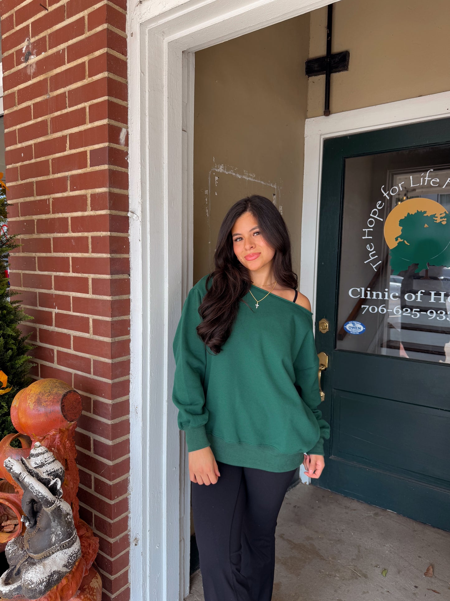 Forest Green Off-Shoulder Sweatshirt