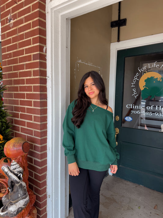 Forest Green Off-Shoulder Sweatshirt