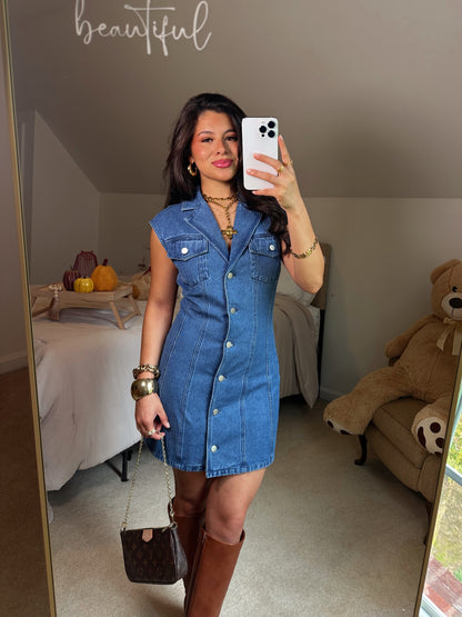 Collared Button-Up Denim Dress