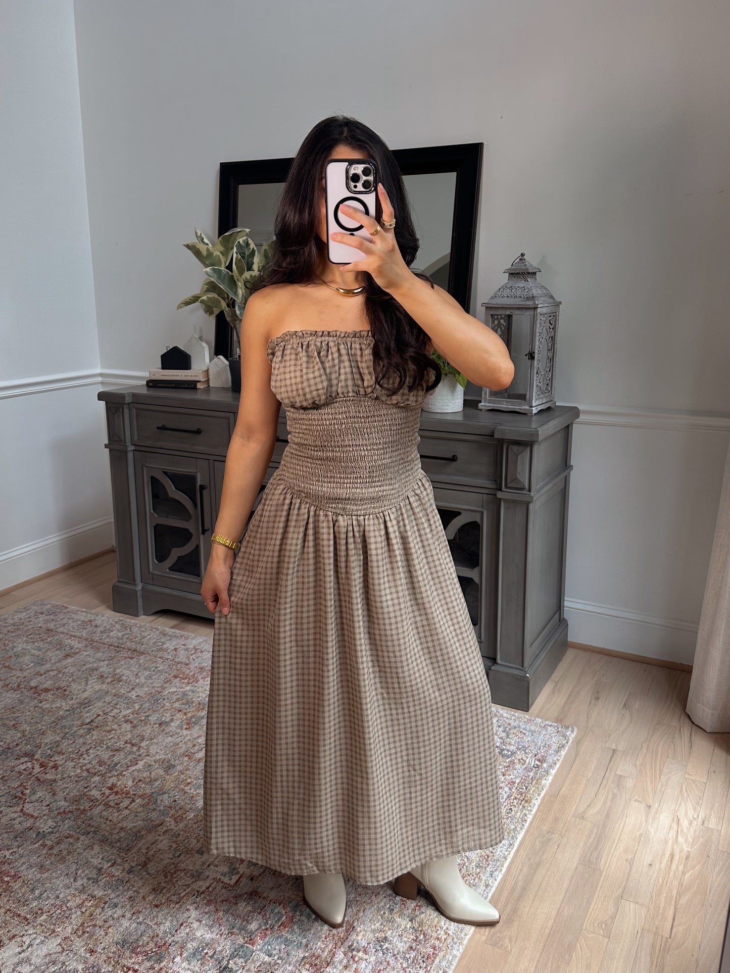 Hazel Gingham Midi Tube Dress