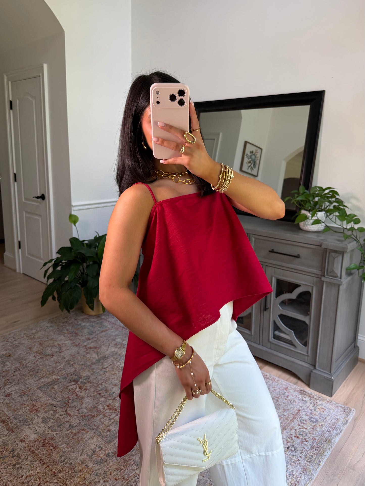 Scarlett Red Linen Open Back Top