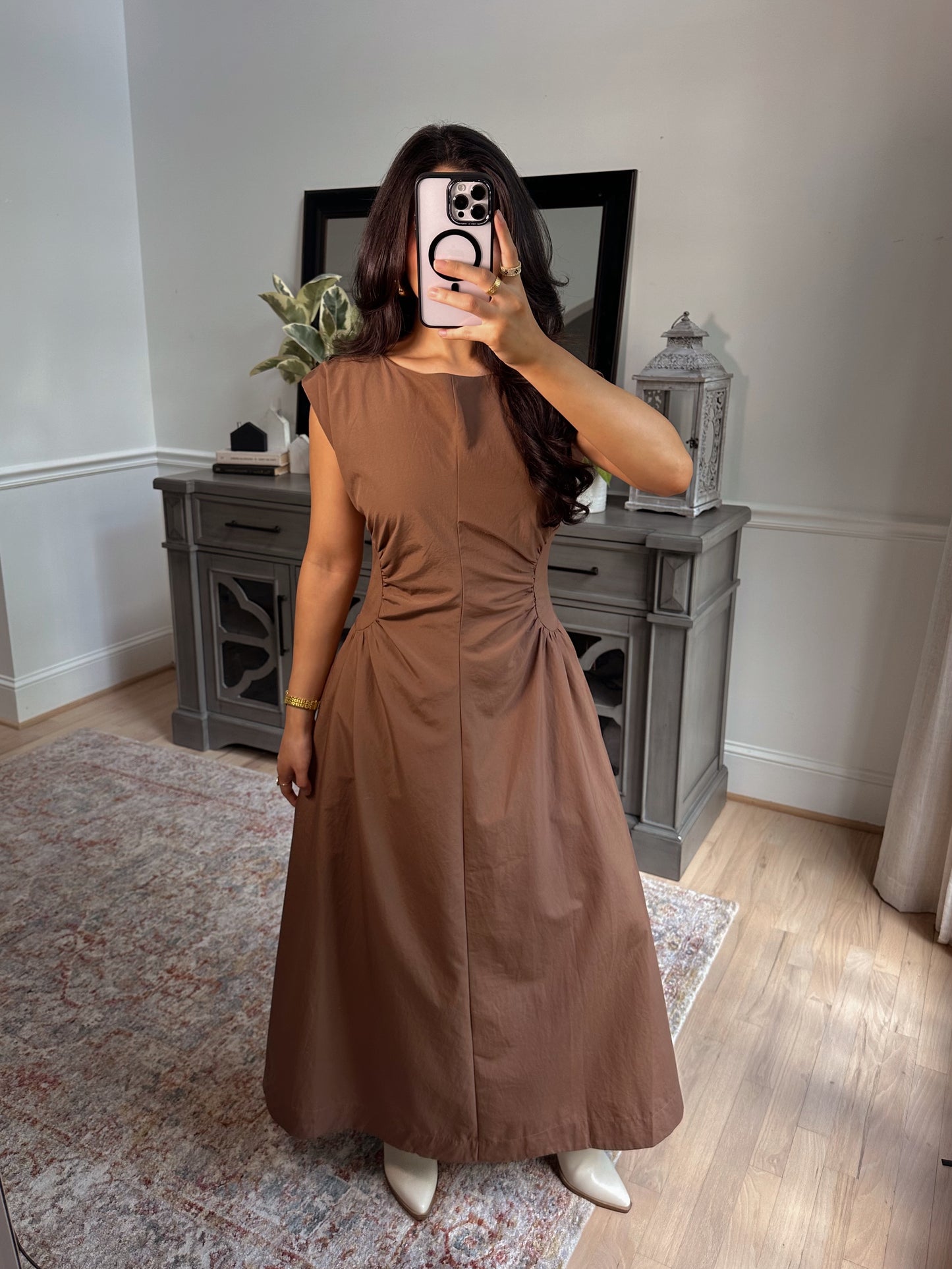 Mocha Pleated Dress