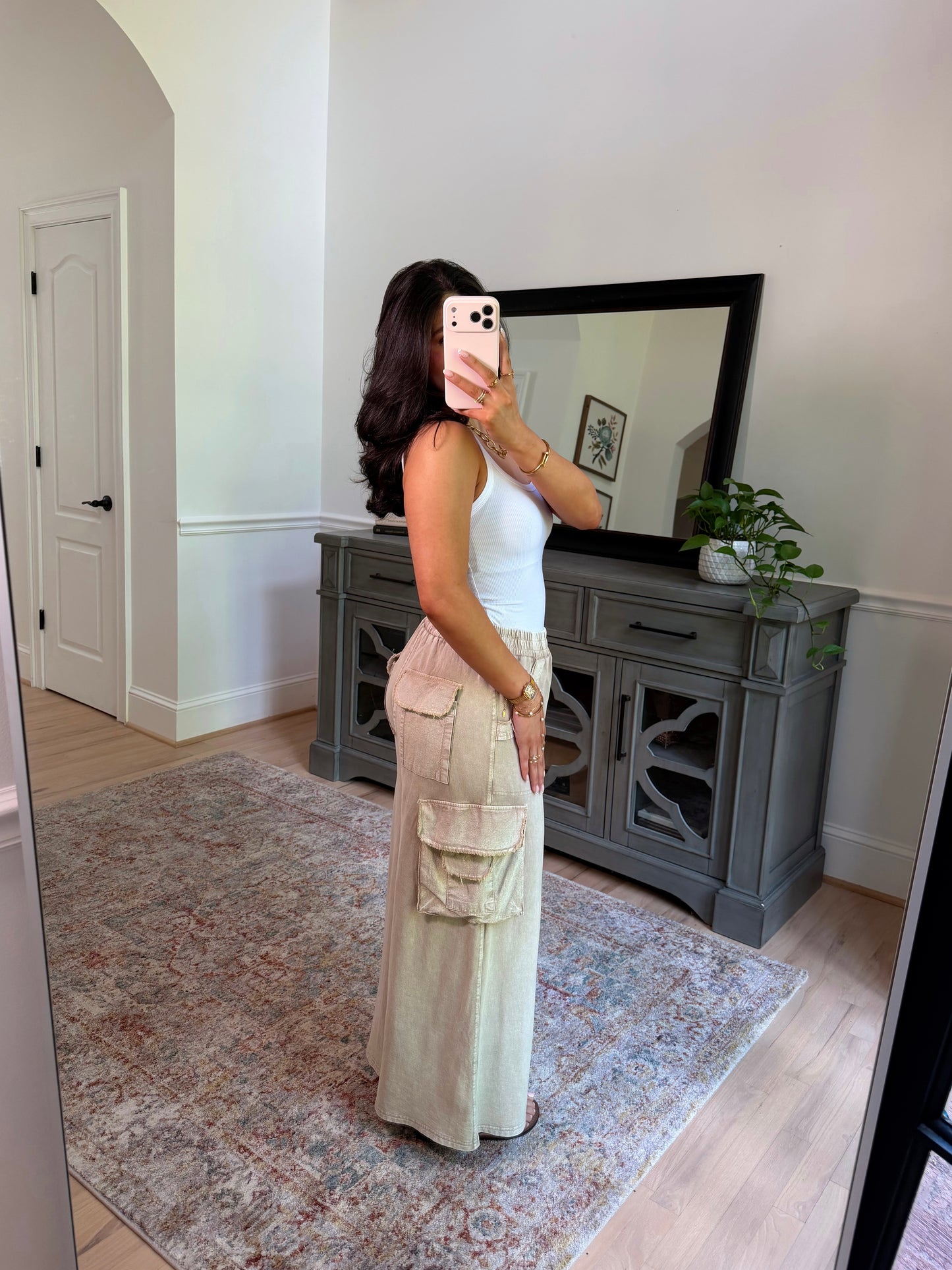Mushroom Cargo Cropped Wide Leg Pants