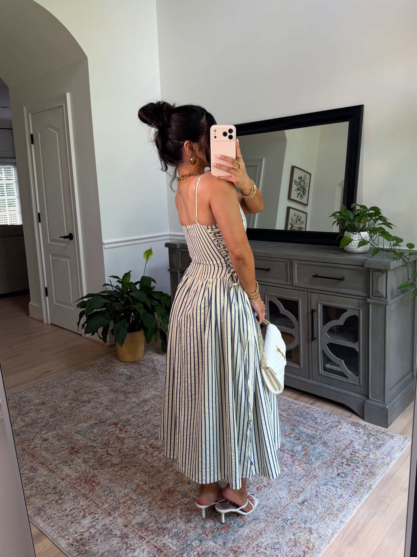 Palm House Striped Corset Midi Dress