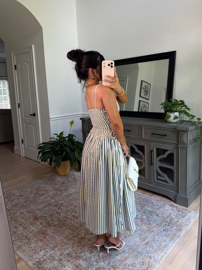 Palm House Striped Corset Midi Dress