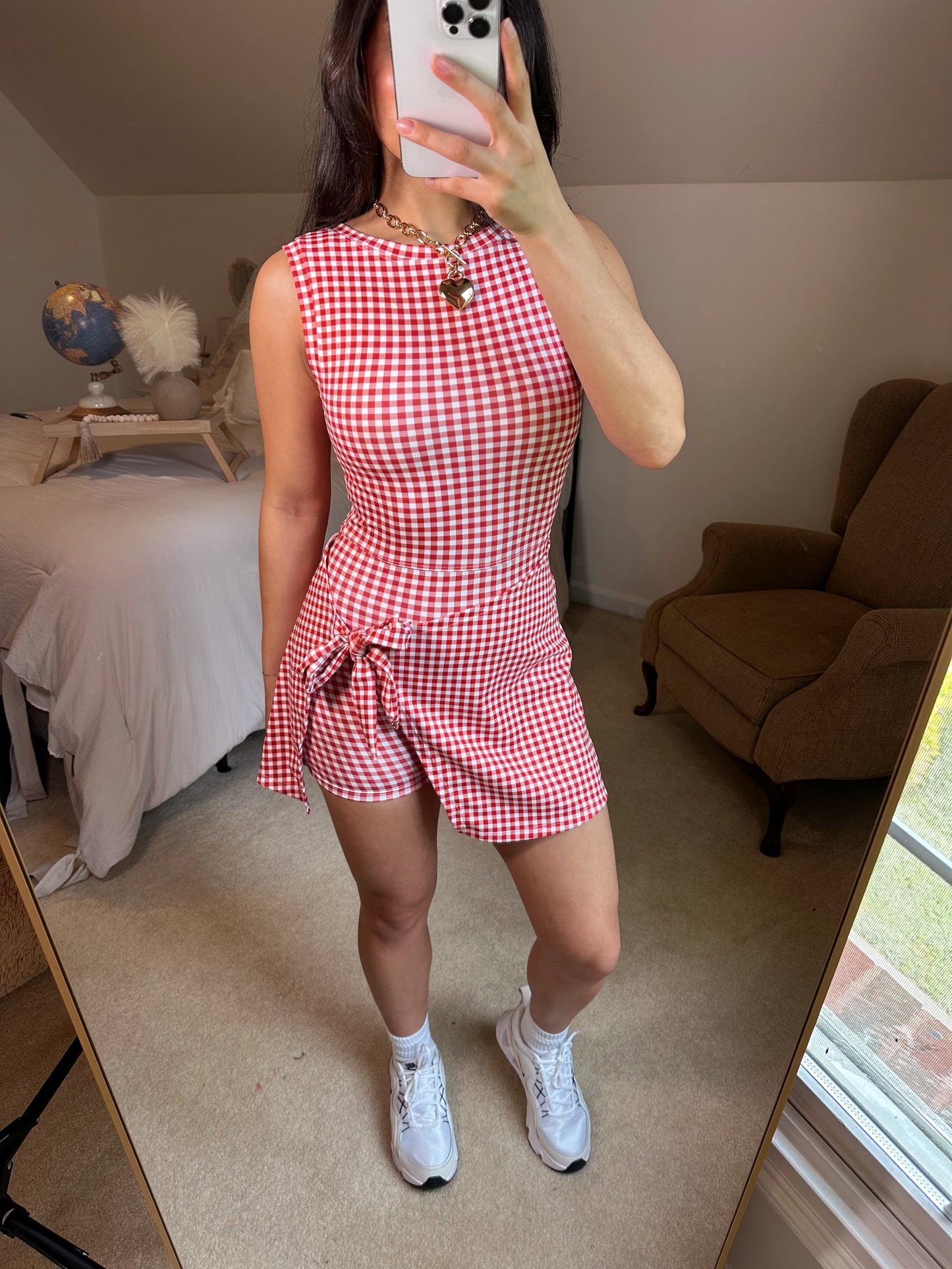 Red Gingham Wrap Active Romper