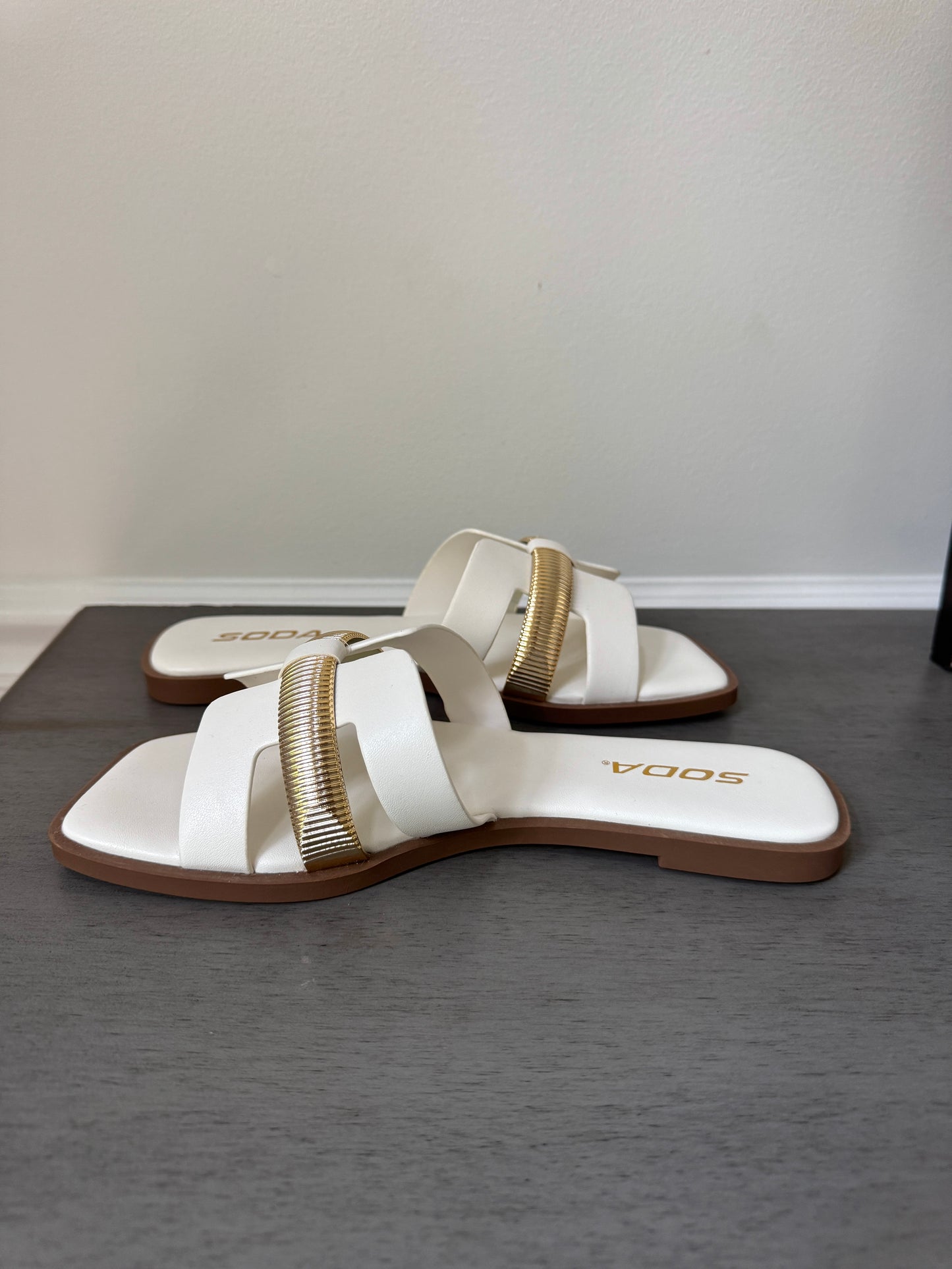 White & Gold Band Sandal
