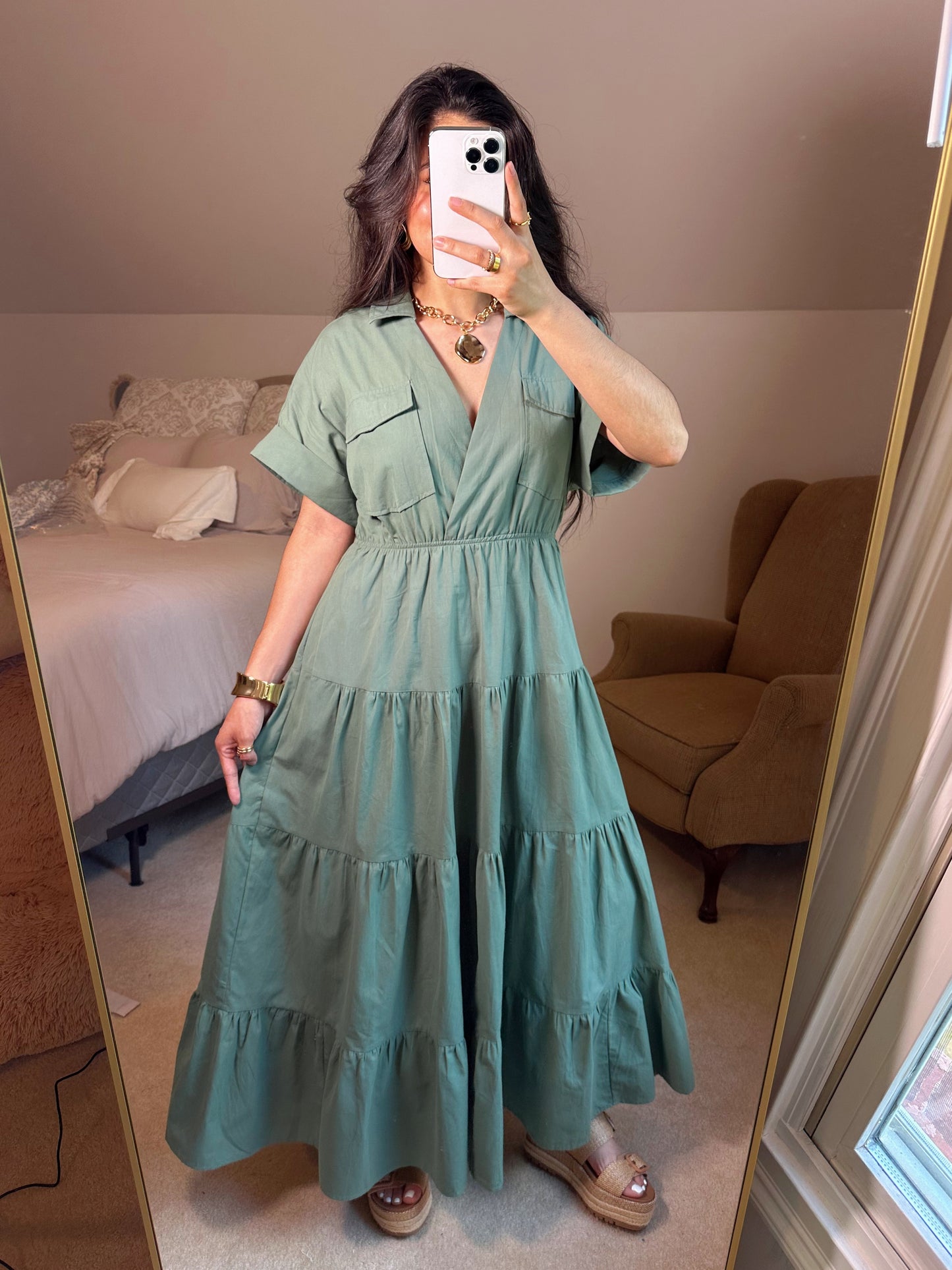 Vintage Green Utility Maxi Dress