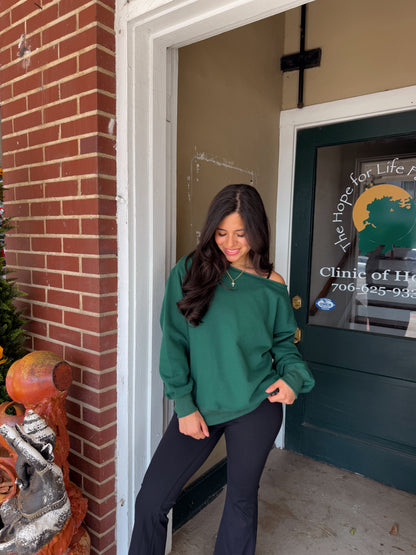 Forest Green Off-Shoulder Sweatshirt