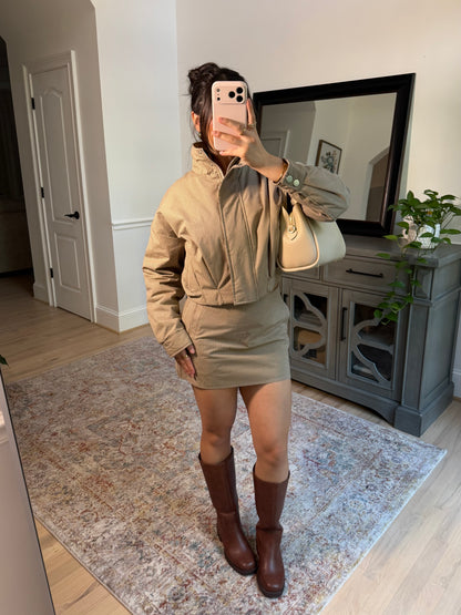 Brooklyn Tan Plaid Puffer Jacket