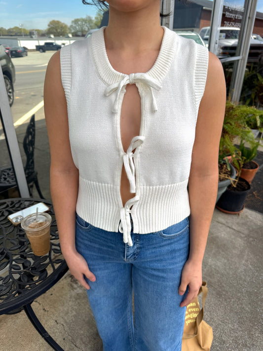 White Open Front Bow Vest