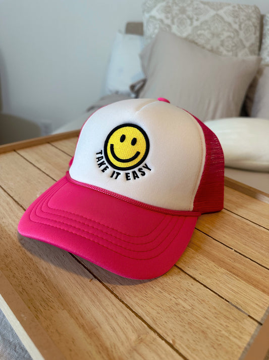 Pink Smiley Trucker Hat