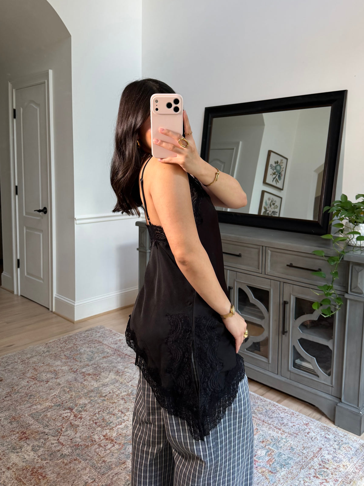 Sienna Black Satin Lace Top