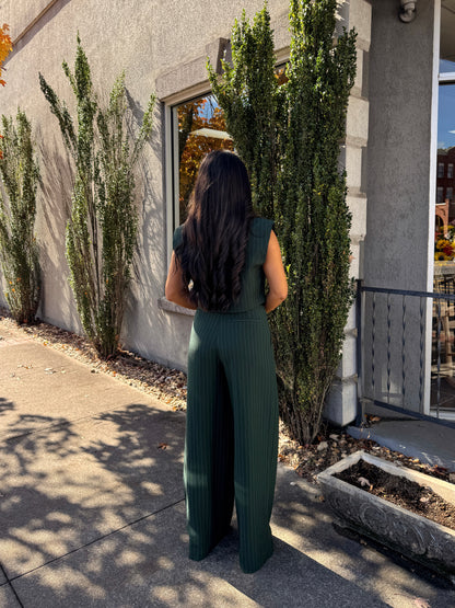 Dark Green Pinstripe Suit Set