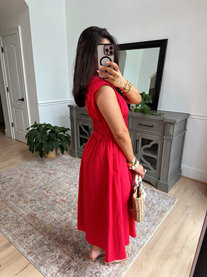 Almalfi Sunset Midi Dress (Red)