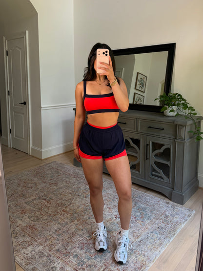 Navy/Red Layered Running Shorts