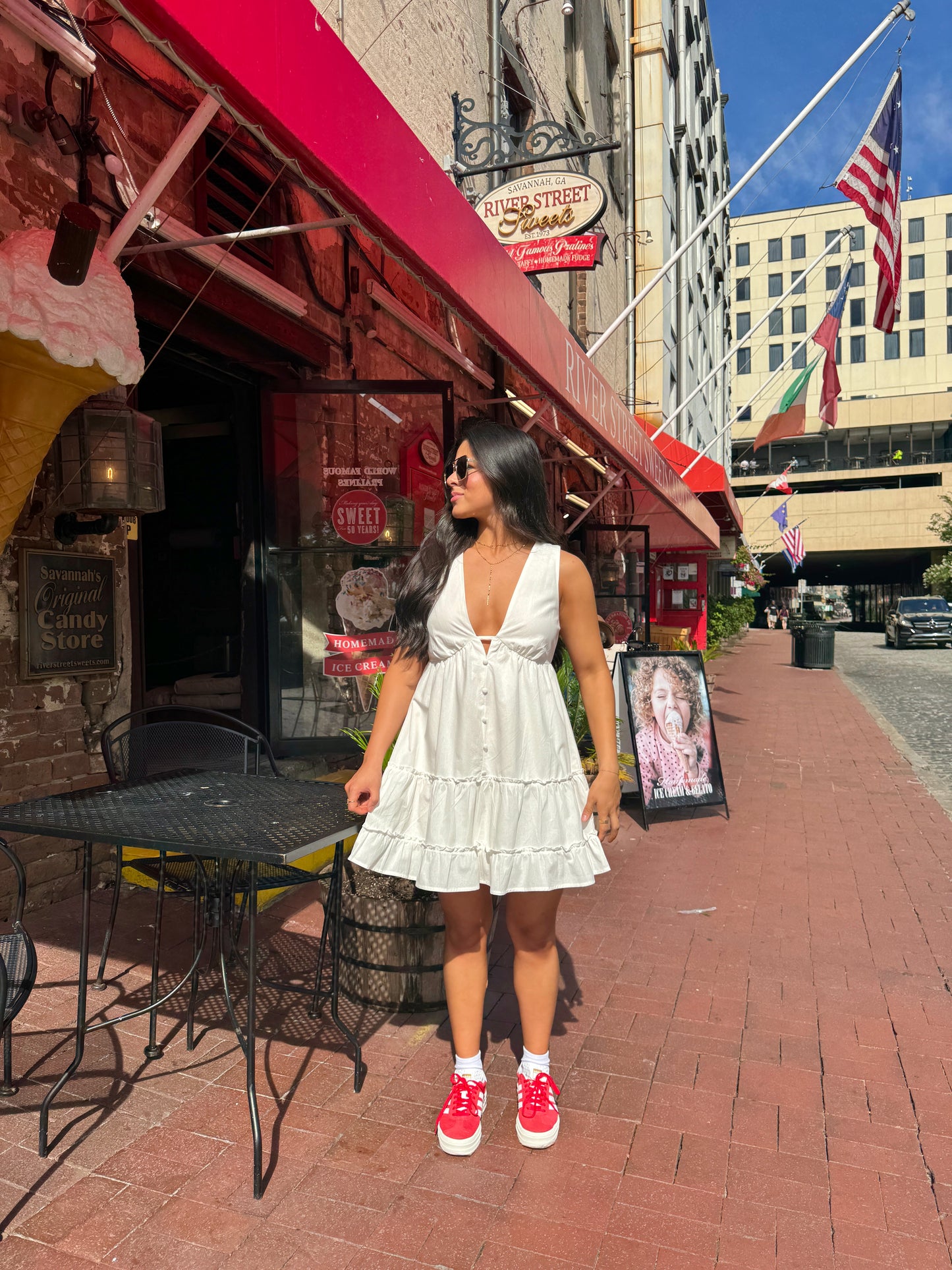 V-Neck White Short Dress